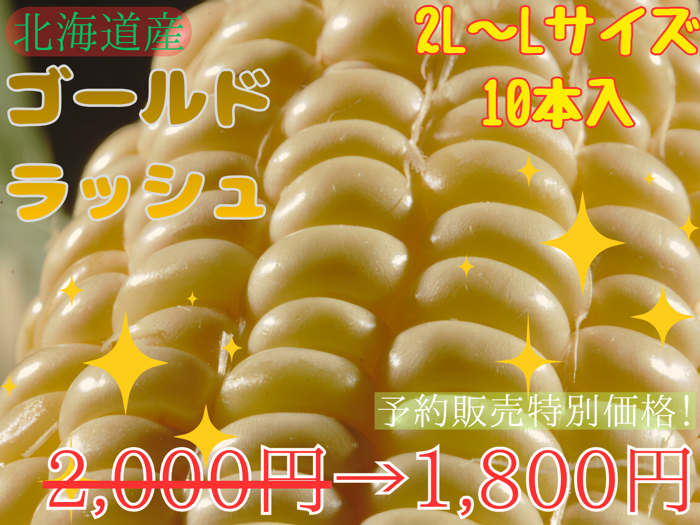 【予約受付中】とうもろこしゴールドラッシュ（L～2L 10本入り）
